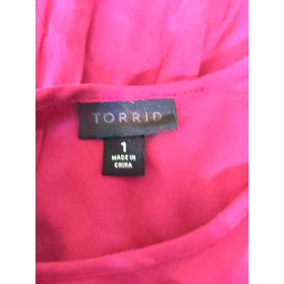 Torrid Swing Dress Sz 1 Cranberry Ruffled Peasant Keyhole Boho Cottage - Picture 6 of 7